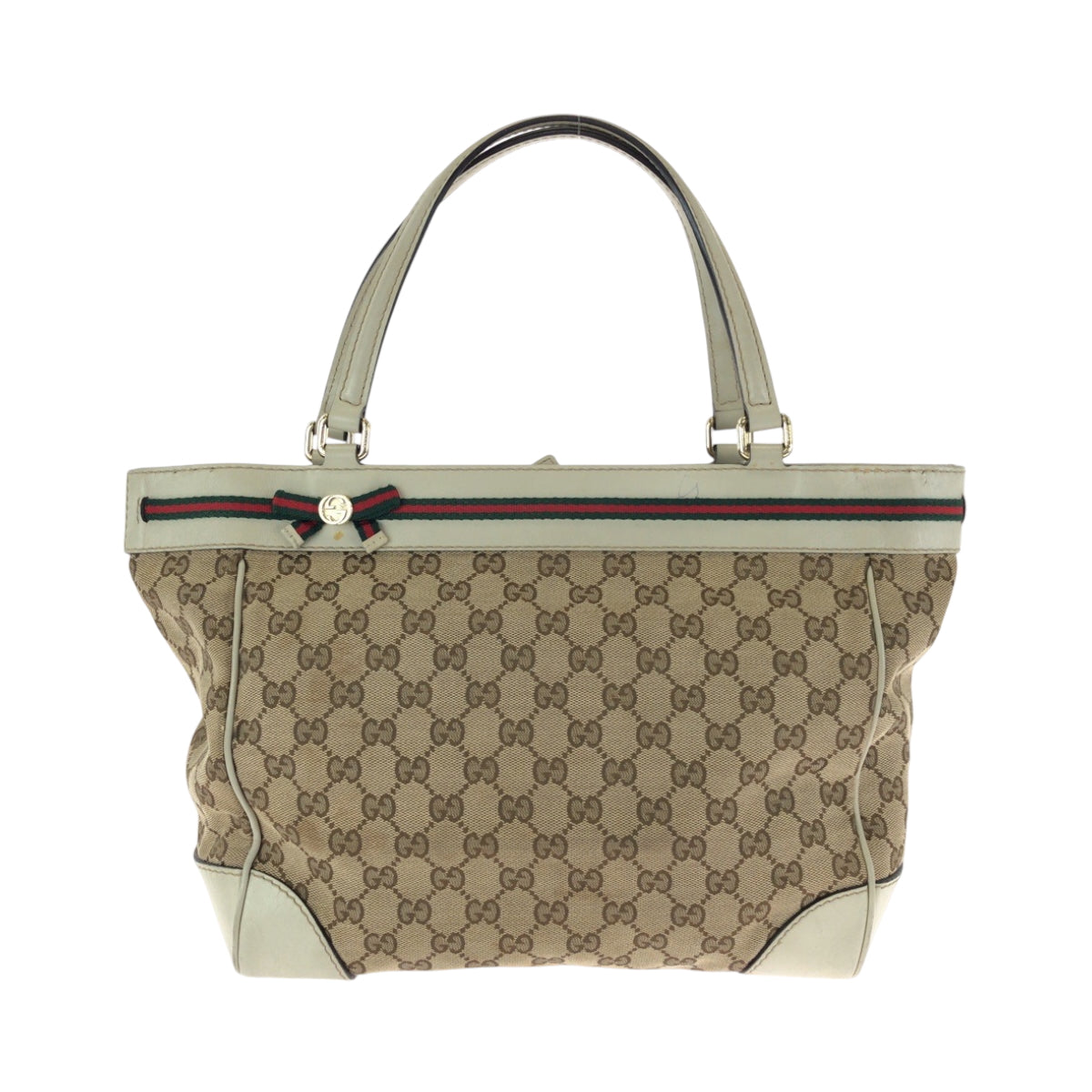 15975
GUCCI グッチ シェリーライン メイフェア リボン ベージュ アイボリー ゴールド金具 GGキャンバス 256071 トートバッグ ハンドバッグ  レディース