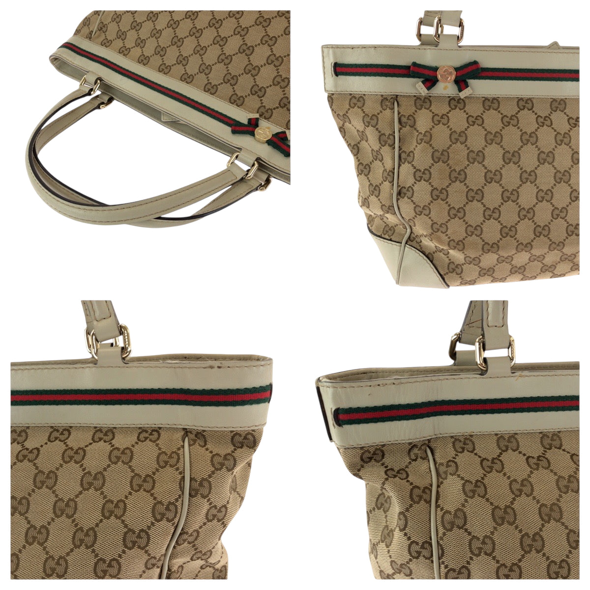 15975
GUCCI グッチ シェリーライン メイフェア リボン ベージュ アイボリー ゴールド金具 GGキャンバス 256071 トートバッグ ハンドバッグ  レディース