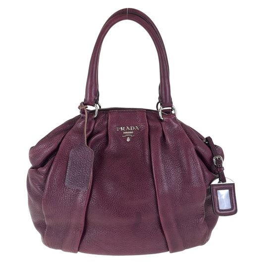 15979
 PRADA Vitello Dino Purple Silver Hardware Leather Tote Bag Shoulder Bag for Women