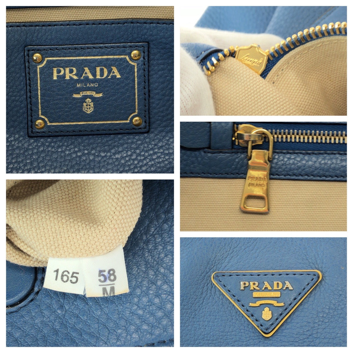 15980
PRADA プラダ ヴィッテロダイノ 三角ロゴプレート ブルー ゴールド金具 レザー トートバッグ ハンドバッグ  レディース ABP41