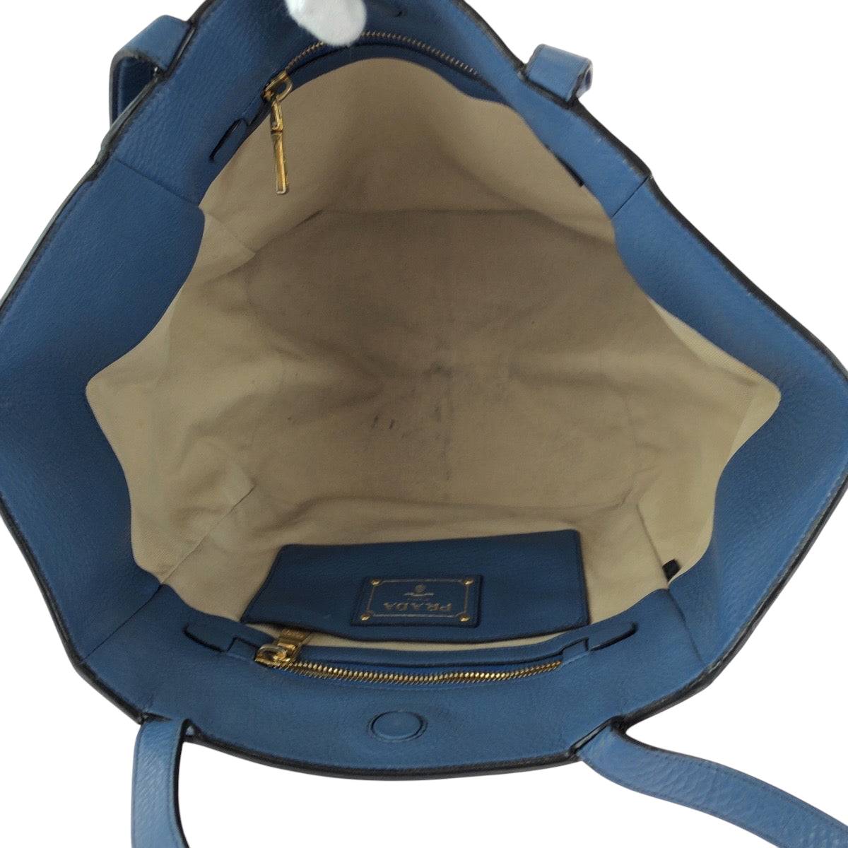 15980
PRADA プラダ ヴィッテロダイノ 三角ロゴプレート ブルー ゴールド金具 レザー トートバッグ ハンドバッグ  レディース ABP41