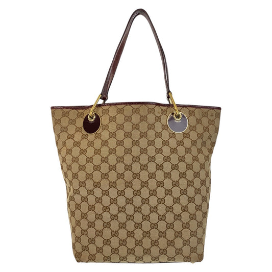 15983
GUCCI グッチ ベージュ ワインレッド ゴールド金具 GGキャンバス / レザー 120836 トートバッグ ショルダーバッグ  レディース