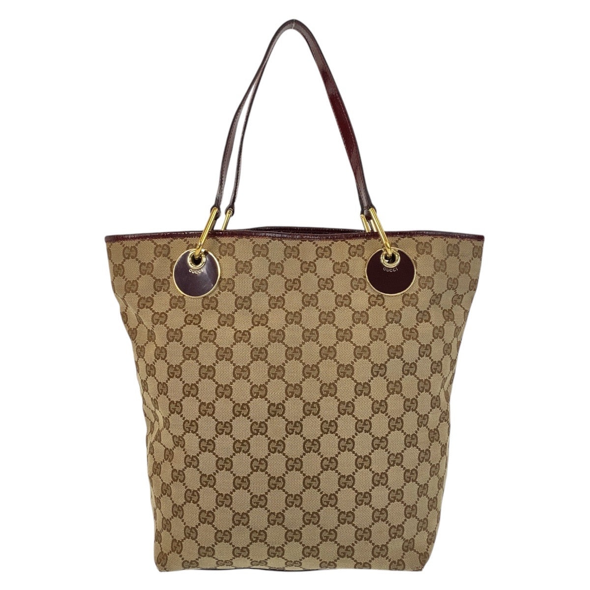 15983
GUCCI グッチ ベージュ ワインレッド ゴールド金具 GGキャンバス / レザー 120836 トートバッグ ショルダーバッグ  レディース