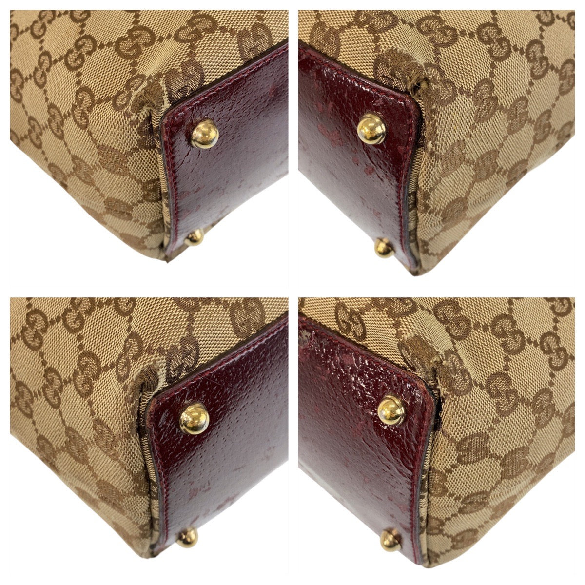 15983
GUCCI グッチ ベージュ ワインレッド ゴールド金具 GGキャンバス / レザー 120836 トートバッグ ショルダーバッグ  レディース