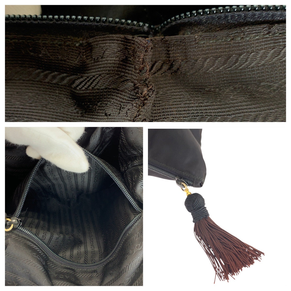 15985
PRADA Tessuto Logo Embroidered Black Gold Hardware Nylon Tote Bag Shoulder Bag Ladies AB34