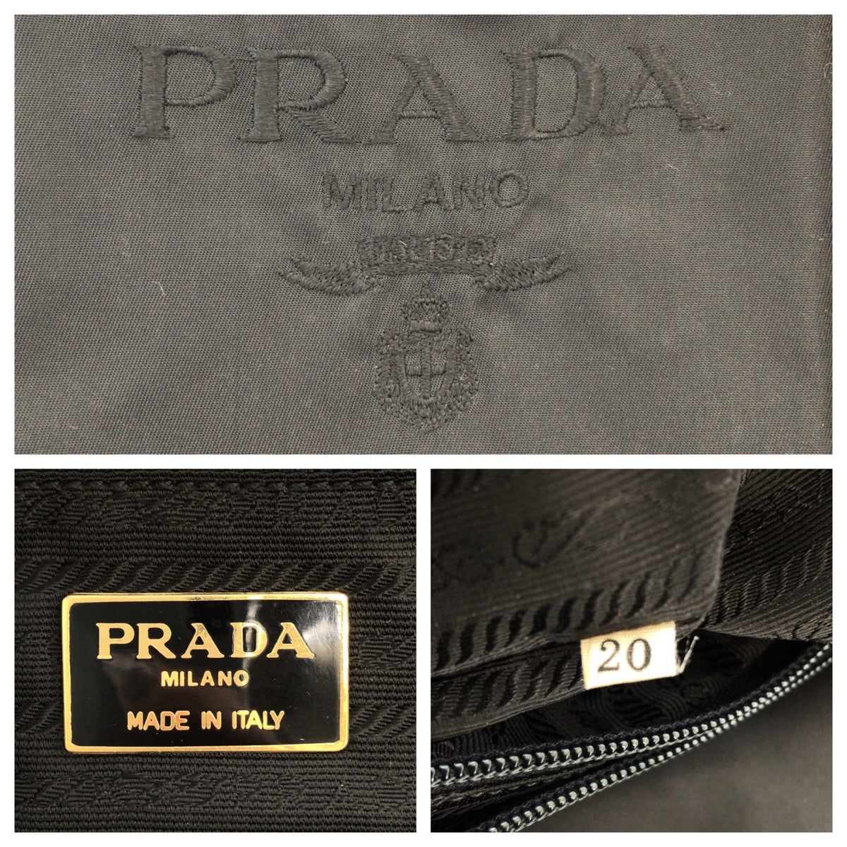 15985
PRADA Tessuto Logo Embroidered Black Gold Hardware Nylon Tote Bag Shoulder Bag Ladies AB34