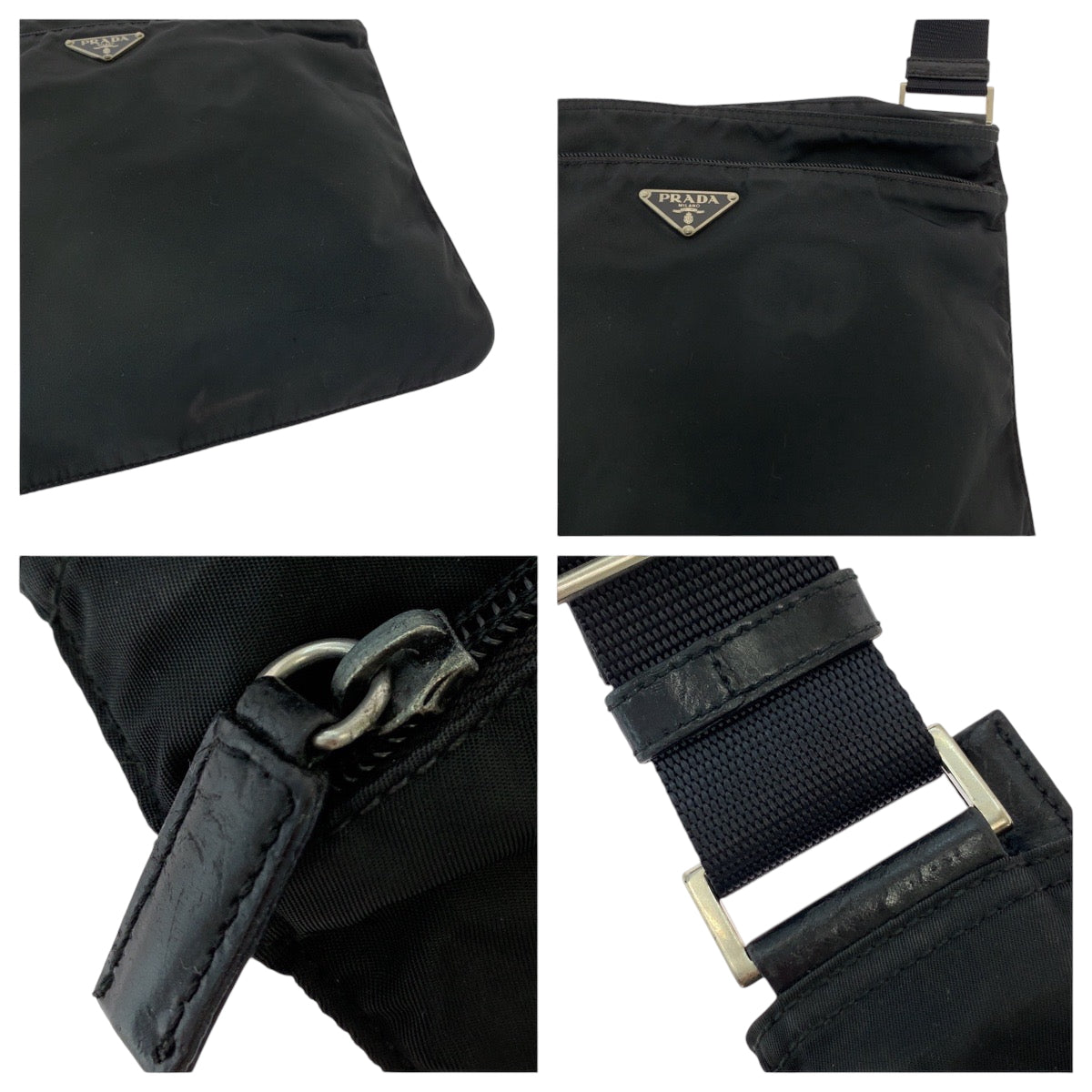 15993
PRADA プラダ テスート 三角ロゴプレート ブラック 黒 シルバー金具 ナイロン ショルダーバッグ ポシェット  メンズ ABP33