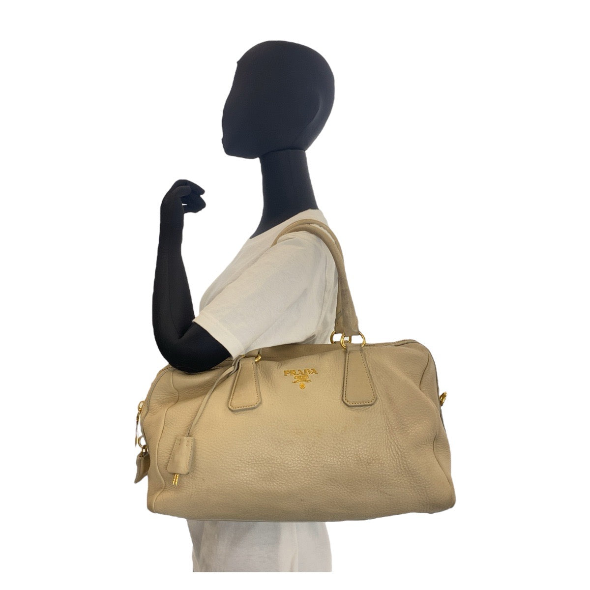 16002
PRADA プラダ ベージュ ゴールド金具 レザー ハンドバッグ ショルダーバッグ  レディース AB38