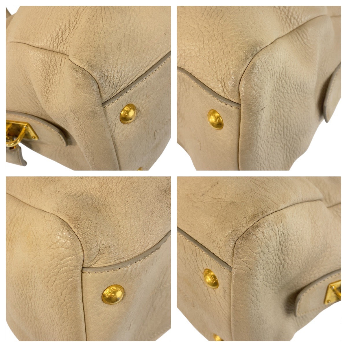 16002
PRADA プラダ ベージュ ゴールド金具 レザー ハンドバッグ ショルダーバッグ  レディース AB38