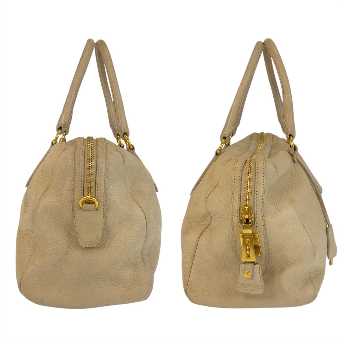 16002
PRADA プラダ ベージュ ゴールド金具 レザー ハンドバッグ ショルダーバッグ  レディース AB38