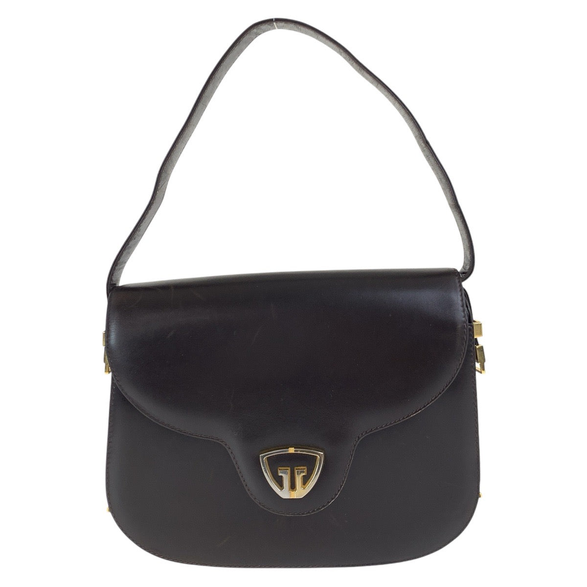 16009
GUCCI グッチ ヴィンテージ オールドグッチ ダークブラウン ゴールド金具 レザー ハンドバッグ  レディース