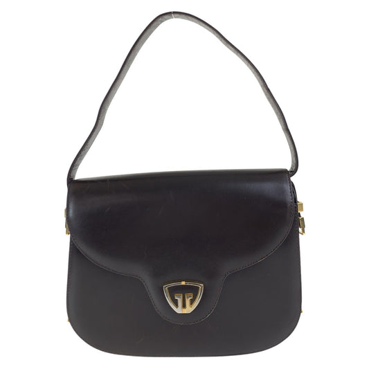 16009
GUCCI グッチ ヴィンテージ オールドグッチ ダークブラウン ゴールド金具 レザー ハンドバッグ  レディース