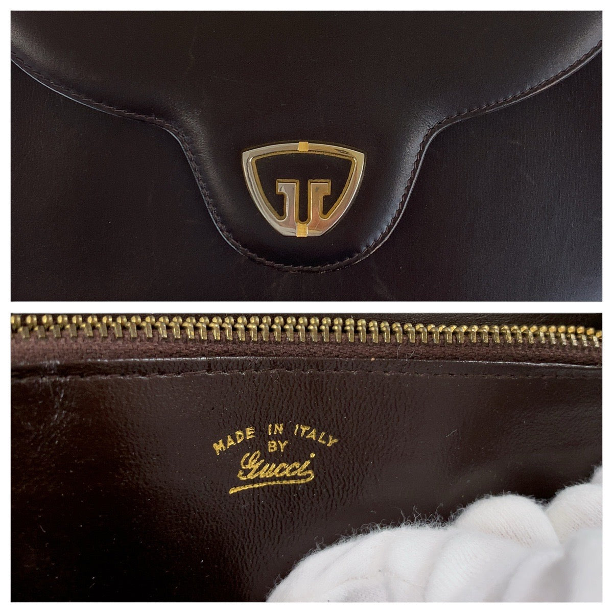 16009
GUCCI グッチ ヴィンテージ オールドグッチ ダークブラウン ゴールド金具 レザー ハンドバッグ  レディース