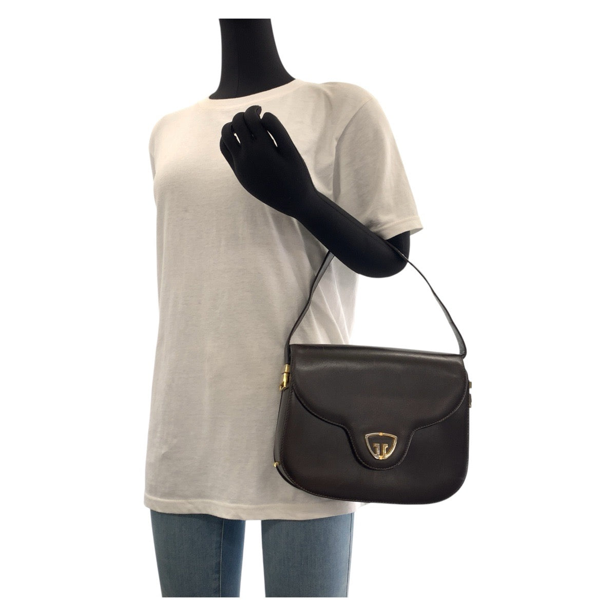 16009
GUCCI グッチ ヴィンテージ オールドグッチ ダークブラウン ゴールド金具 レザー ハンドバッグ  レディース