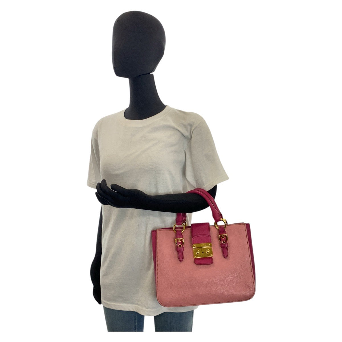 16015
Miu Miu ミュウ ミュウ マドラス ピンク ゴールド金具 レザー ハンドバッグ ショルダーバッグ  レディース ABP41
