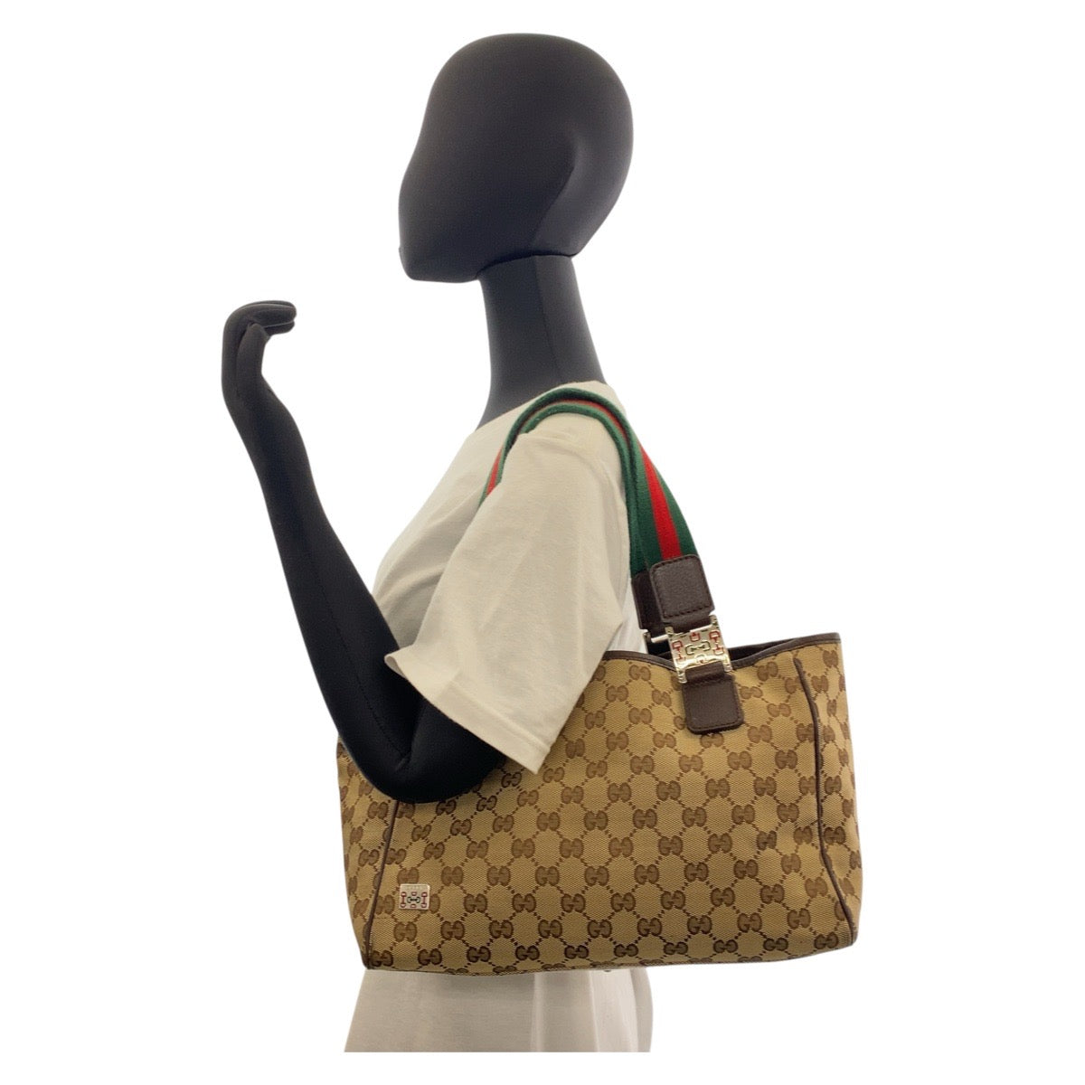 16021
GUCCI グッチ シェリーライン ベージュ ブラウン シルバー金具 GGキャンバス 145810 トートバッグ ショルダーバッグ  レディース ABP32