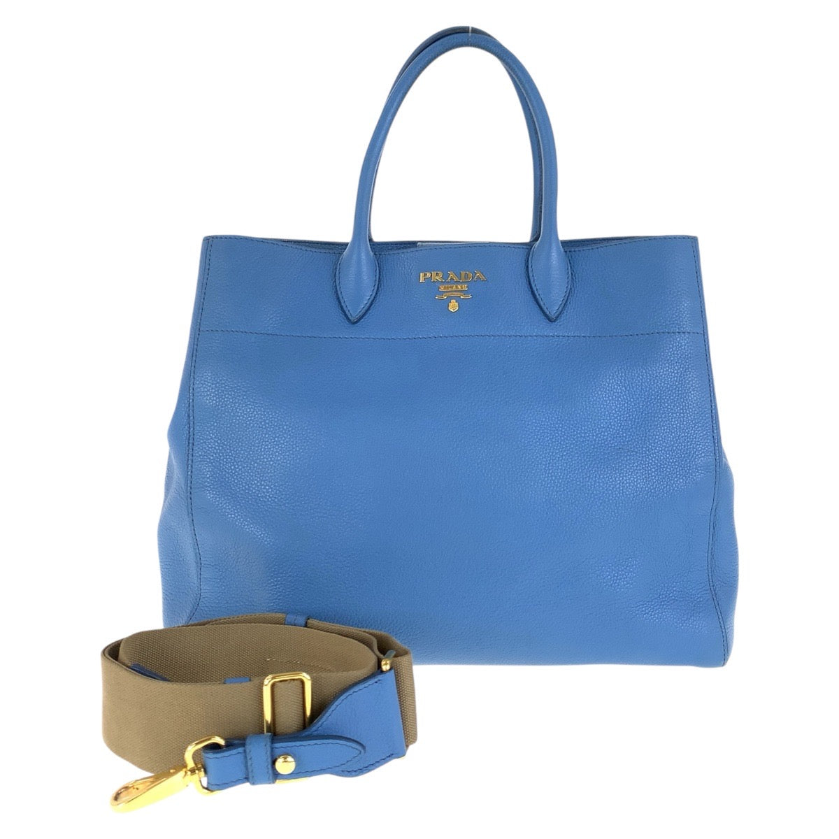 16024
 PRADA Vitello Dino Light Blue Gold Hardware Leather Tote Bag Shoulder Bag 2way Women's