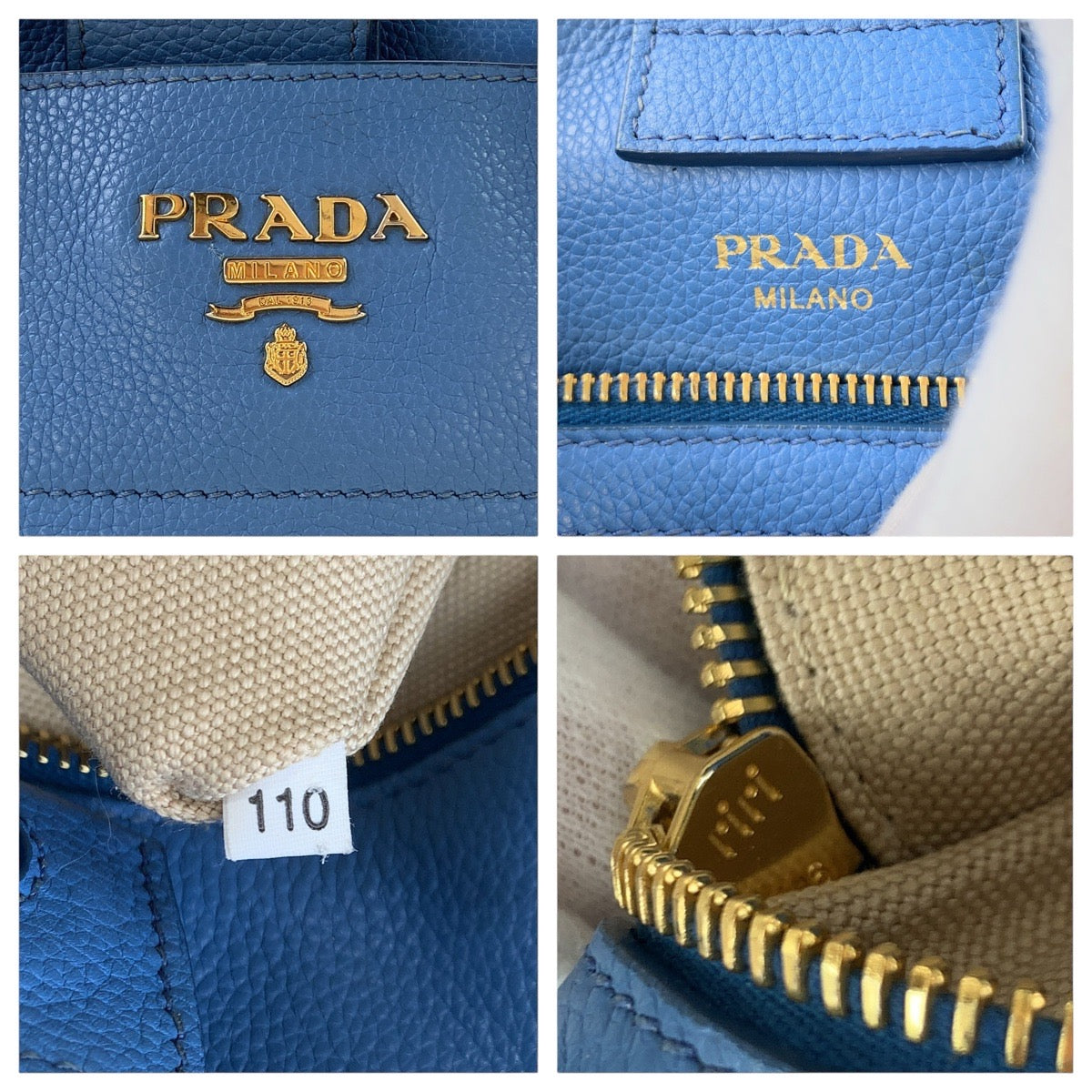 16024
 PRADA Vitello Dino Light Blue Gold Hardware Leather Tote Bag Shoulder Bag 2way Women's