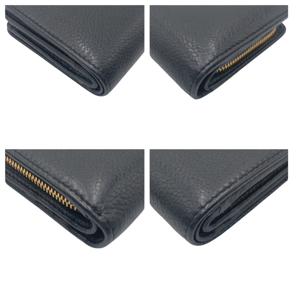 16034
PRADA プラダ ブラック 黒 ゴールド レザー 二つ折り財布 折財布 コンパクトウォレット  レディース