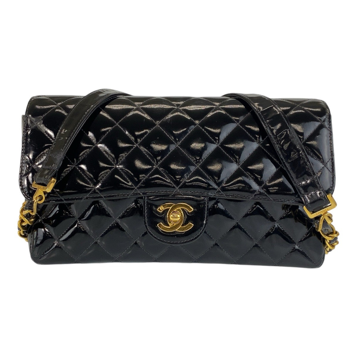 16036
CHANEL シャネル ヴィンテージ マトラッセ ココマーク ターンロック ブラック ゴールド金具 パテントレザー リュックサック バックパック レディース ABP390