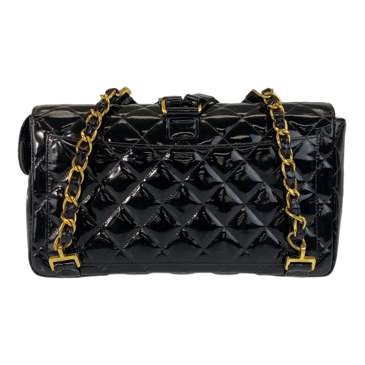 16036
CHANEL シャネル ヴィンテージ マトラッセ ココマーク ターンロック ブラック ゴールド金具 パテントレザー リュックサック バックパック レディース ABP390