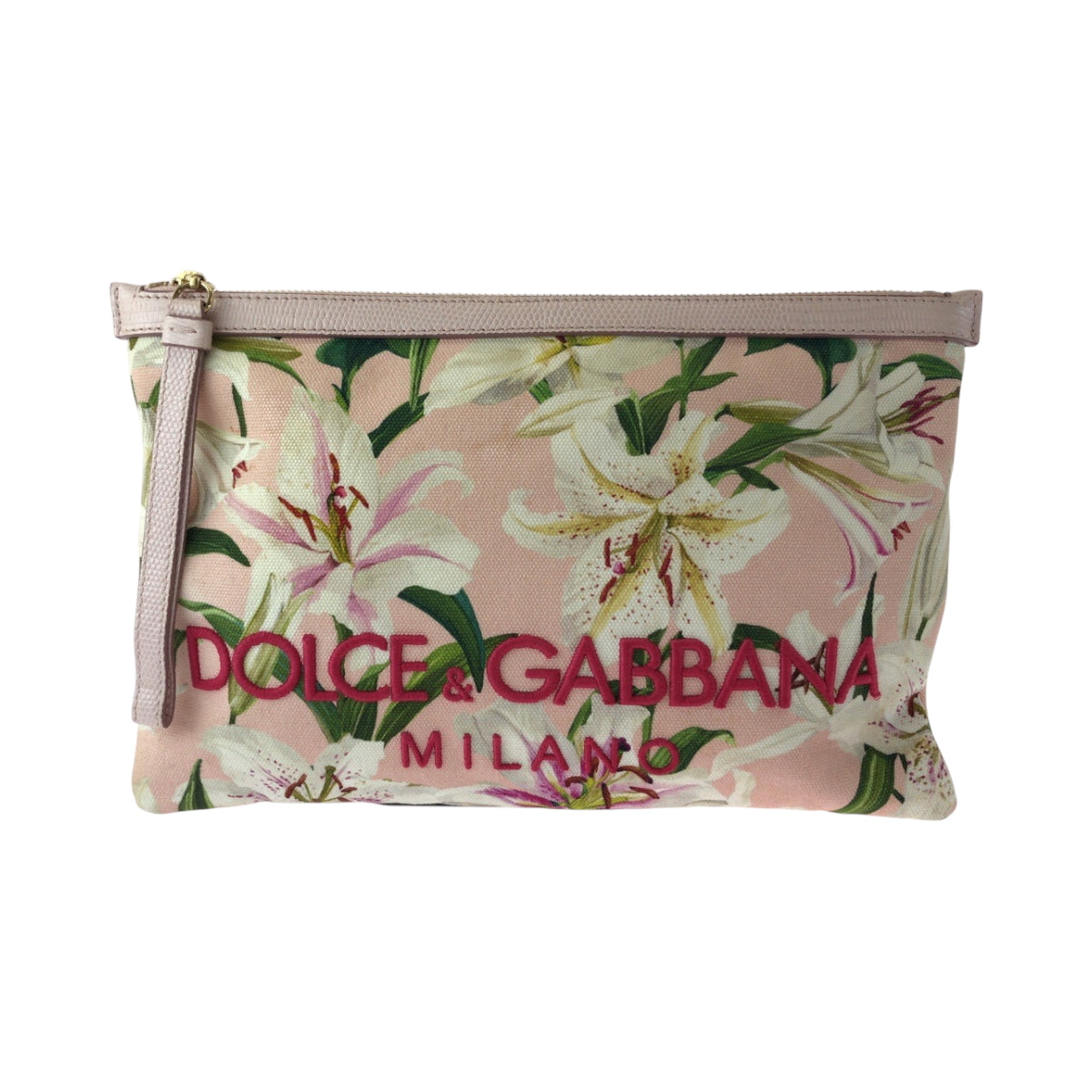 16040
DOLCE&GABBANA ドルチェアンドガッバーナ リリープリント ロゴ ピンク マルチカラー ゴールド金具 キャンバス クラッチバッグ セカンドバッグ  レディース