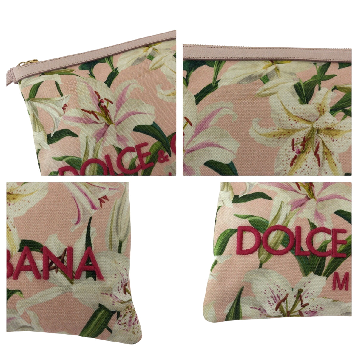 16040
DOLCE&GABBANA ドルチェアンドガッバーナ リリープリント ロゴ ピンク マルチカラー ゴールド金具 キャンバス クラッチバッグ セカンドバッグ  レディース