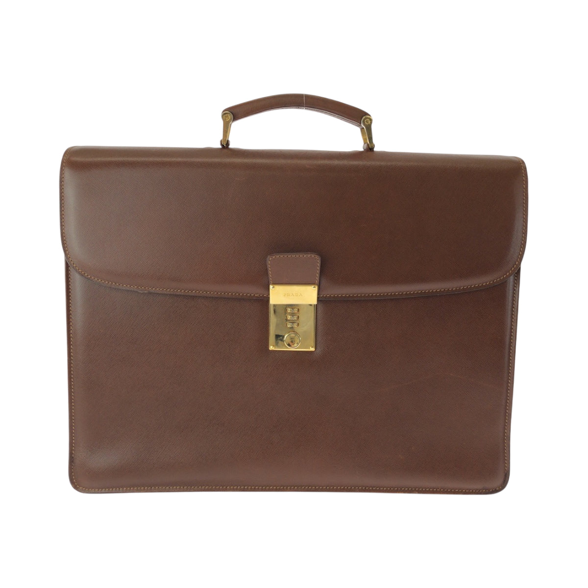 16042
PRADA プラダ ヴィンテージ サフィアーノ ブラウン ゴールド金具 レザー ビジネスバッグ ハンドバッグ メンズ ABP62