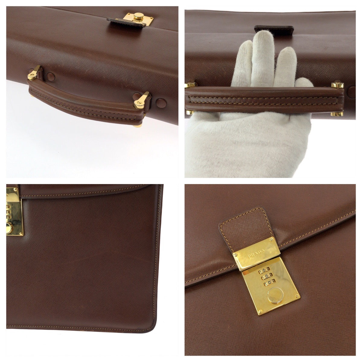 16042
PRADA プラダ ヴィンテージ サフィアーノ ブラウン ゴールド金具 レザー ビジネスバッグ ハンドバッグ  メンズ ABP62