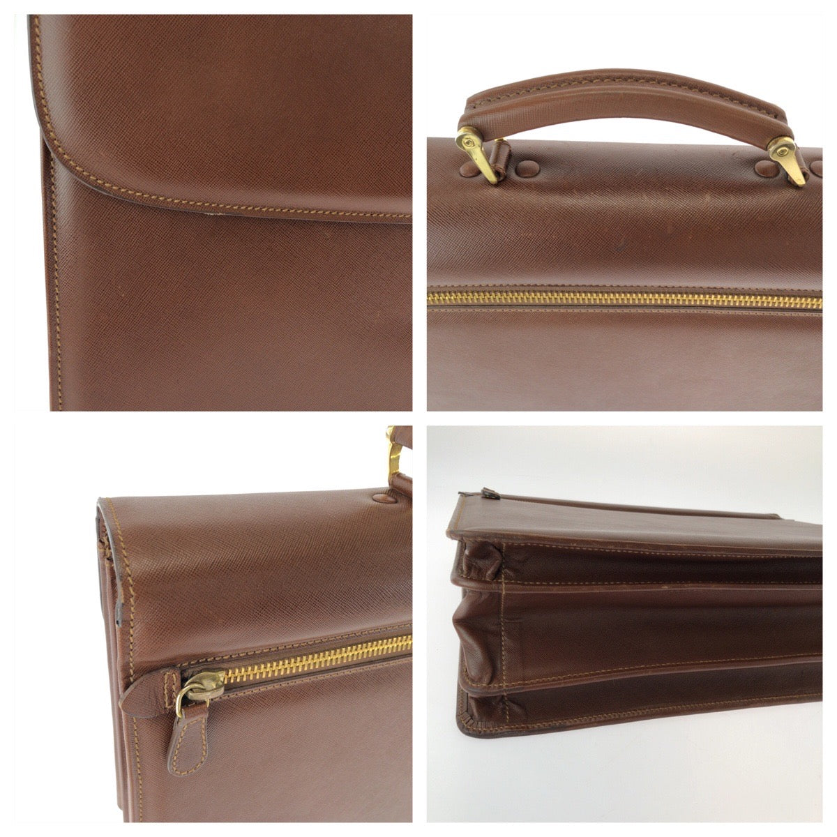 16042
PRADA プラダ ヴィンテージ サフィアーノ ブラウン ゴールド金具 レザー ビジネスバッグ ハンドバッグ  メンズ ABP62