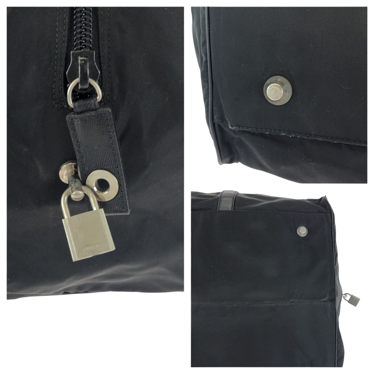 16045
PRADA プラダ テスート 三角ロゴプレート ブラック 黒 シルバー金具 ナイロン ボストンバッグ ハンドバッグ レディース AB46