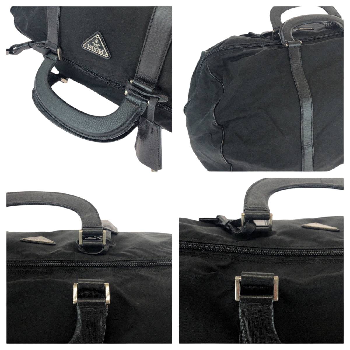 16045
PRADA プラダ テスート 三角ロゴプレート ブラック 黒 シルバー金具 ナイロン ボストンバッグ ハンドバッグ  レディース AB46