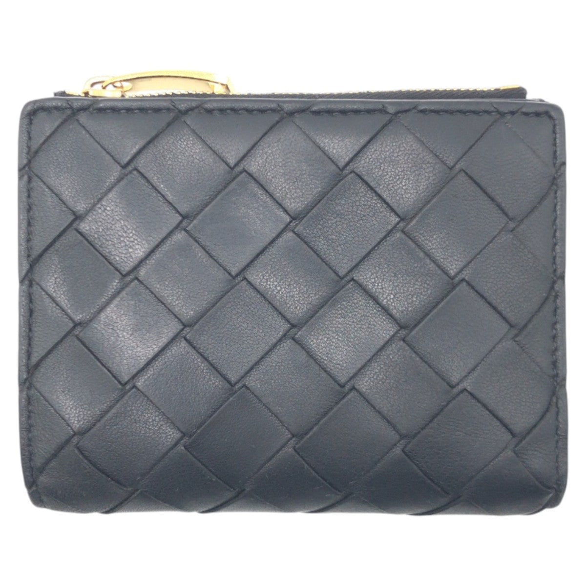 16049
BOTTEGAVENETA ボッテガヴェネタ マキシイントレチャート ブラック 黒 レザー 二つ折り財布 折り財布 コンパクトウォレット  レディース