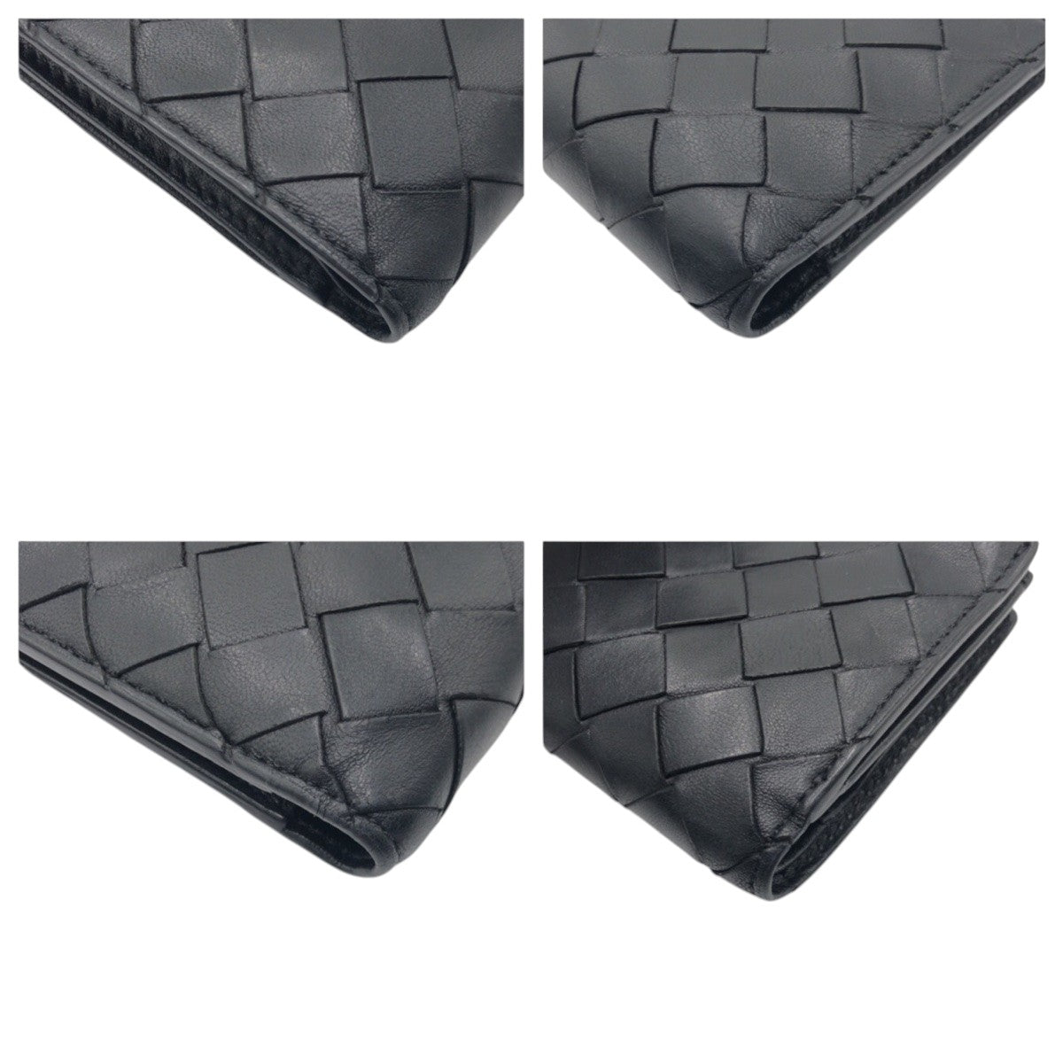 16049
BOTTEGAVENETA ボッテガヴェネタ マキシイントレチャート ブラック 黒 レザー 二つ折り財布 折り財布 コンパクトウォレット  レディース