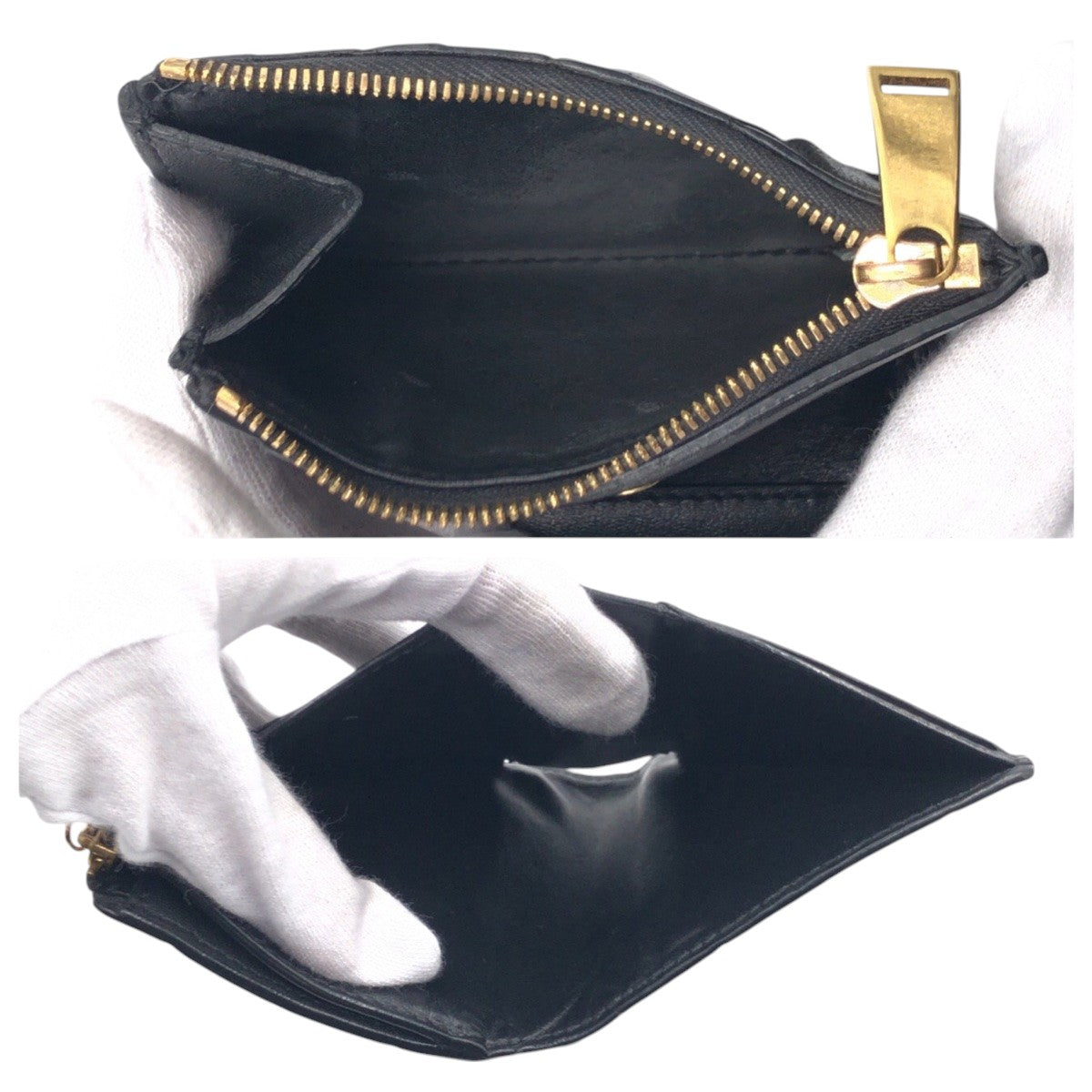 16049
BOTTEGAVENETA ボッテガヴェネタ マキシイントレチャート ブラック 黒 レザー 二つ折り財布 折り財布 コンパクトウォレット  レディース