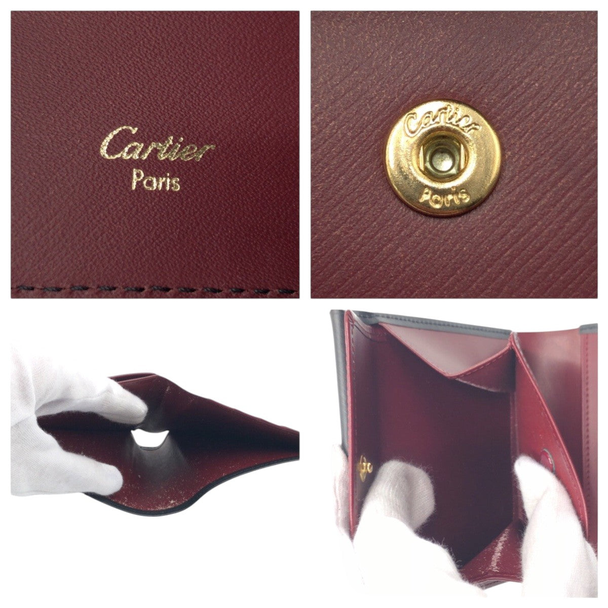 16051
CARTIER カルティエ トリニティ ブラック 黒 シルバー レザー / メタル 二つ折り財布 折り財布 コンパクトウォレット  レディース