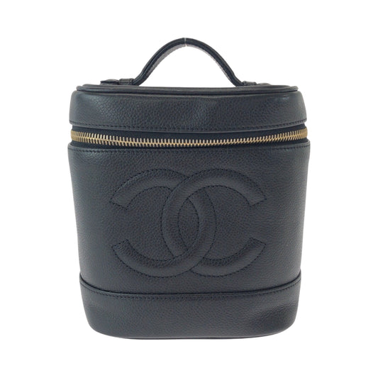 16053
CHANEL シャネル ココマーク ブラック 黒 ゴールド金具 キャビアスキン ハンドバッグ バニティポーチ  レディース AB63