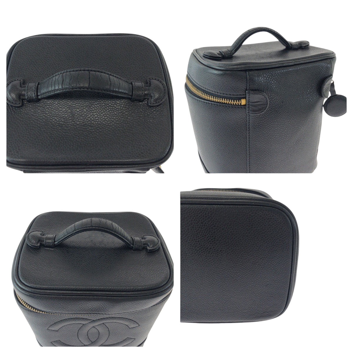 16053
CHANEL シャネル ココマーク ブラック 黒 ゴールド金具 キャビアスキン ハンドバッグ バニティポーチ  レディース AB63