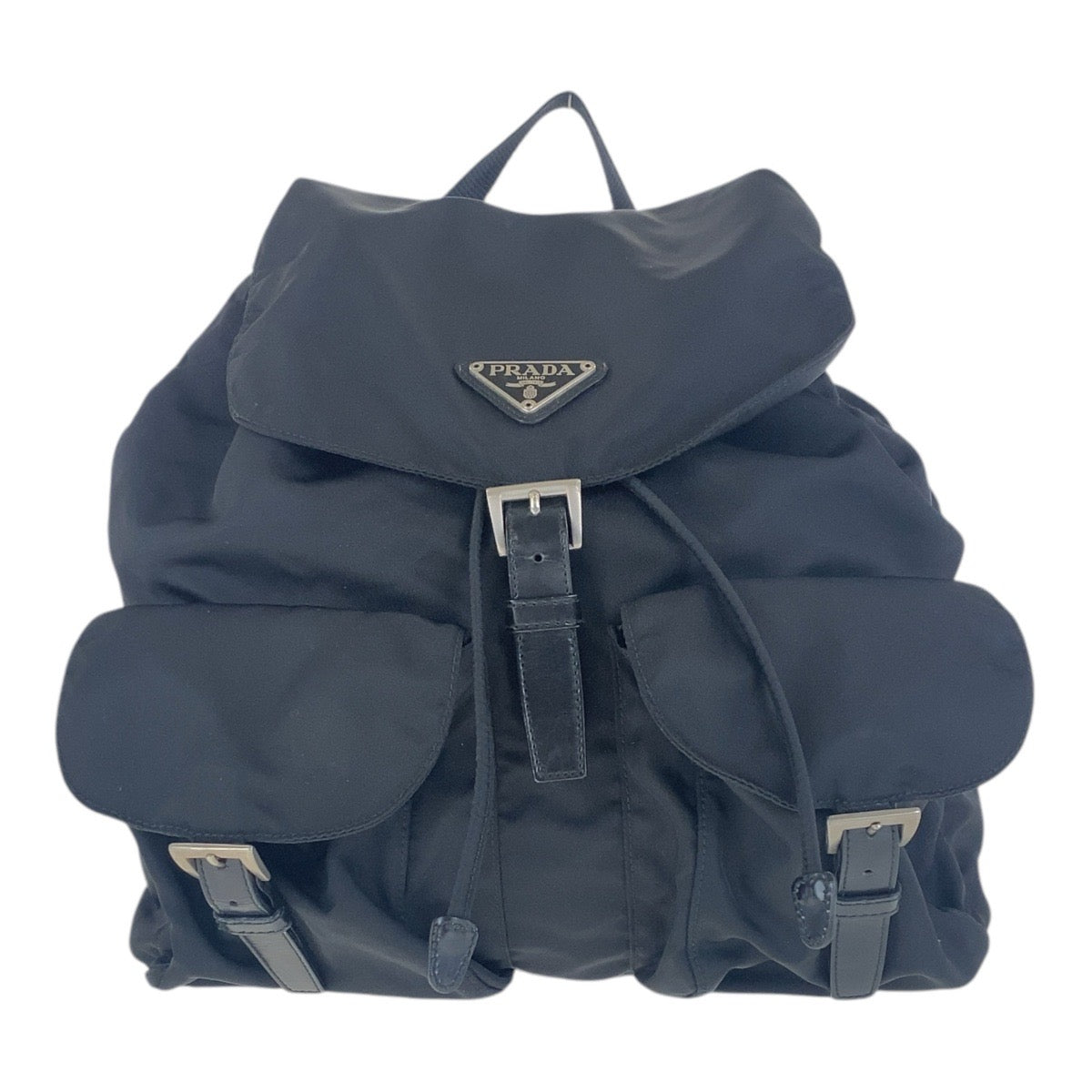 16057
PRADA プラダ テスート 三角ロゴプレート ブラック 黒 シルバー金具 ナイロン / レザー リュック・デイパック バックパック  レディース
