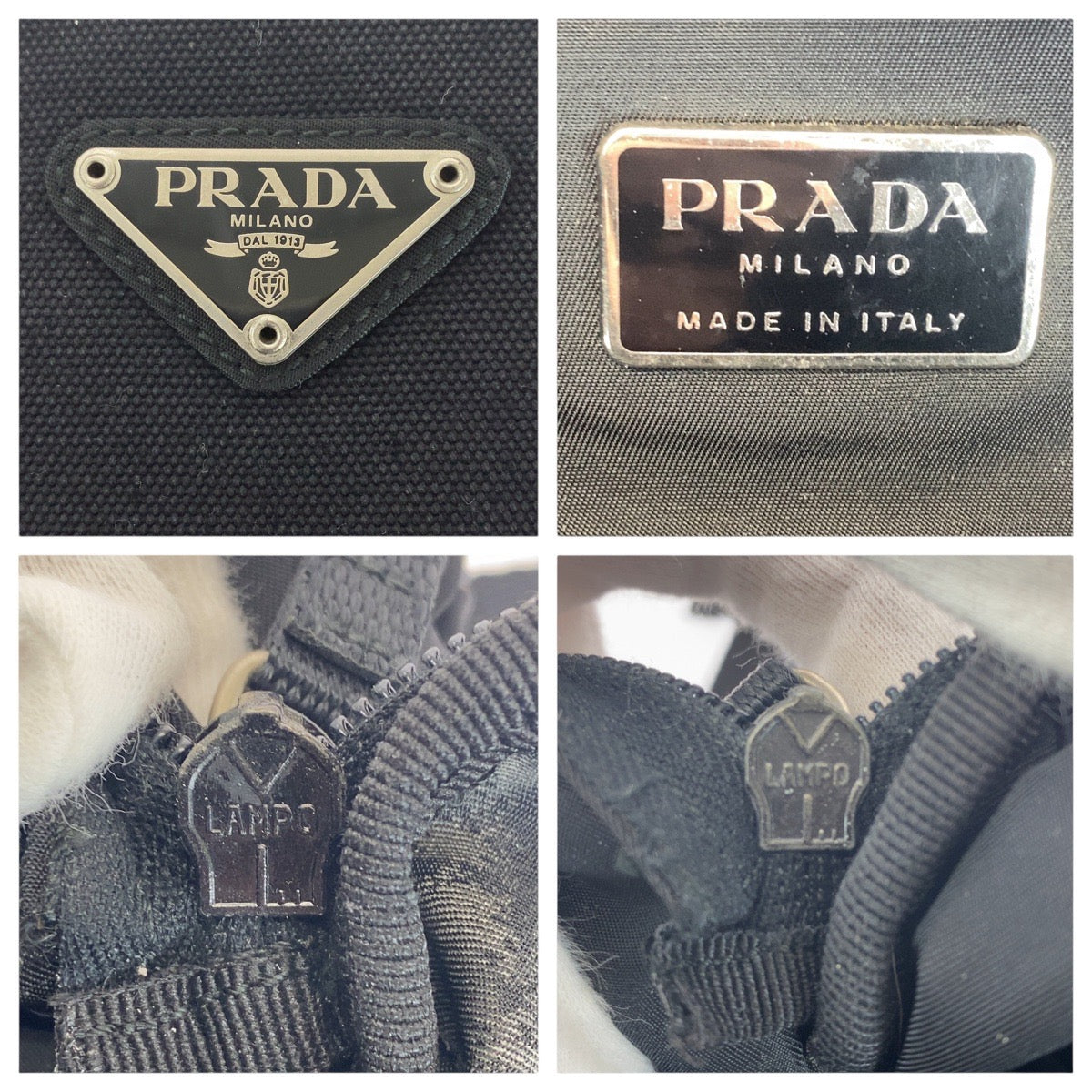 16058
PRADA プラダ テスート 三角ロゴプレート ブラック 黒 シルバー金具 ナイロン リュック バックパック 男女兼用  レディース AB40