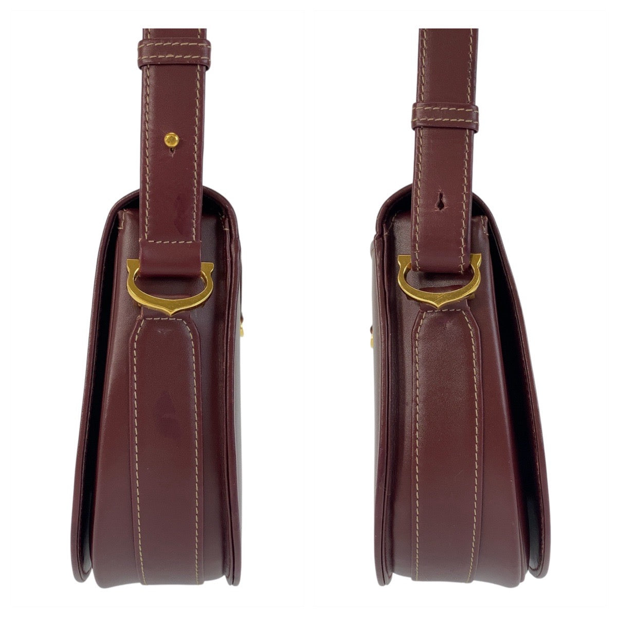 16060
CARTIER カルティエ マストライン ボルドー ゴールド金具 レザー ショルダーバッグ  レディース ABP38