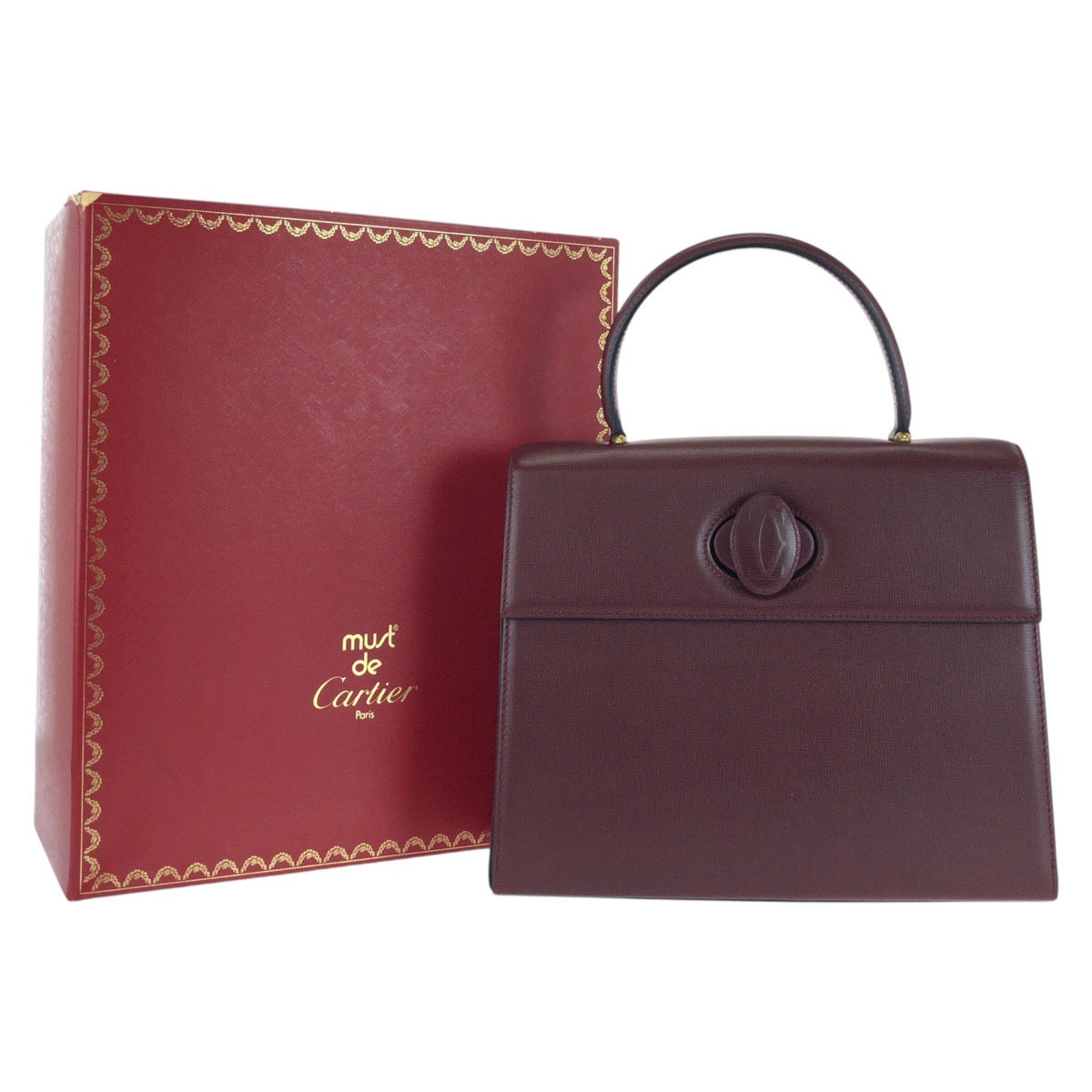 16061
CARTIER カルティエ マストライン ボルドー ゴールド金具 レザー ハンドバッグ レディース SA73