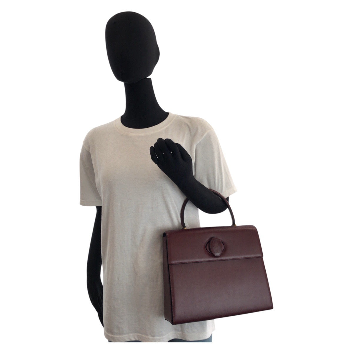 16061
CARTIER カルティエ マストライン ボルドー ゴールド金具 レザー ハンドバッグ レディース SA73