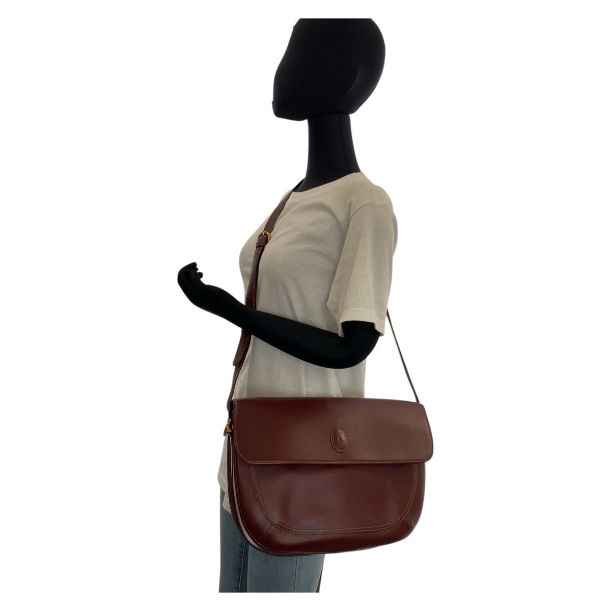 16063
CARTIER カルティエ マストライン ボルドー ゴールド金具 レザー ショルダーバッグ メッセンジャーバッグ  レディース ABP39