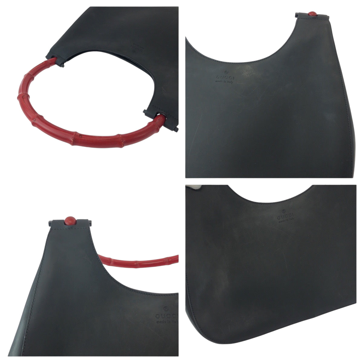 16065
GUCCI グッチ バンブー ブラック 黒 レッド シルバー金具 レザー 001 3709 ワンショルダーバッグ 肩掛け  レディース AB33