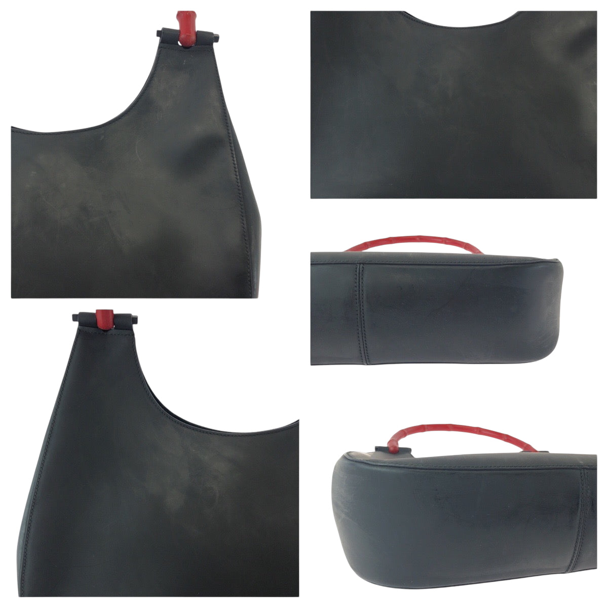 16065
GUCCI グッチ バンブー ブラック 黒 レッド シルバー金具 レザー 001 3709 ワンショルダーバッグ 肩掛け  レディース AB33