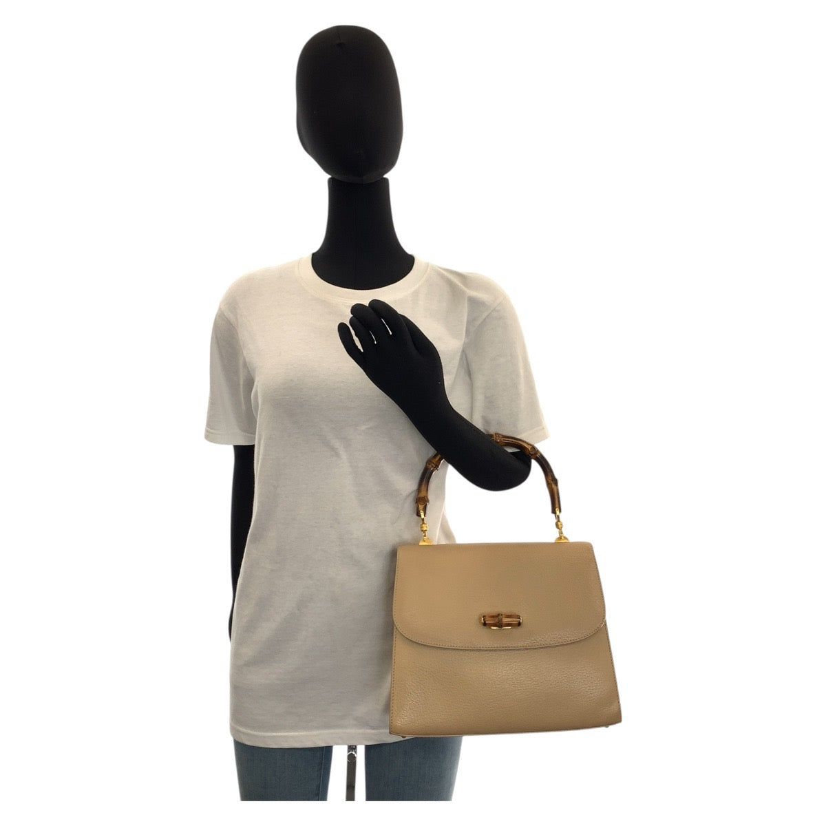 16067
GUCCI グッチ バンブー ベージュ ゴールド金具 レザー / バンブー 000 110 ハンドバッグ  レディース AB41