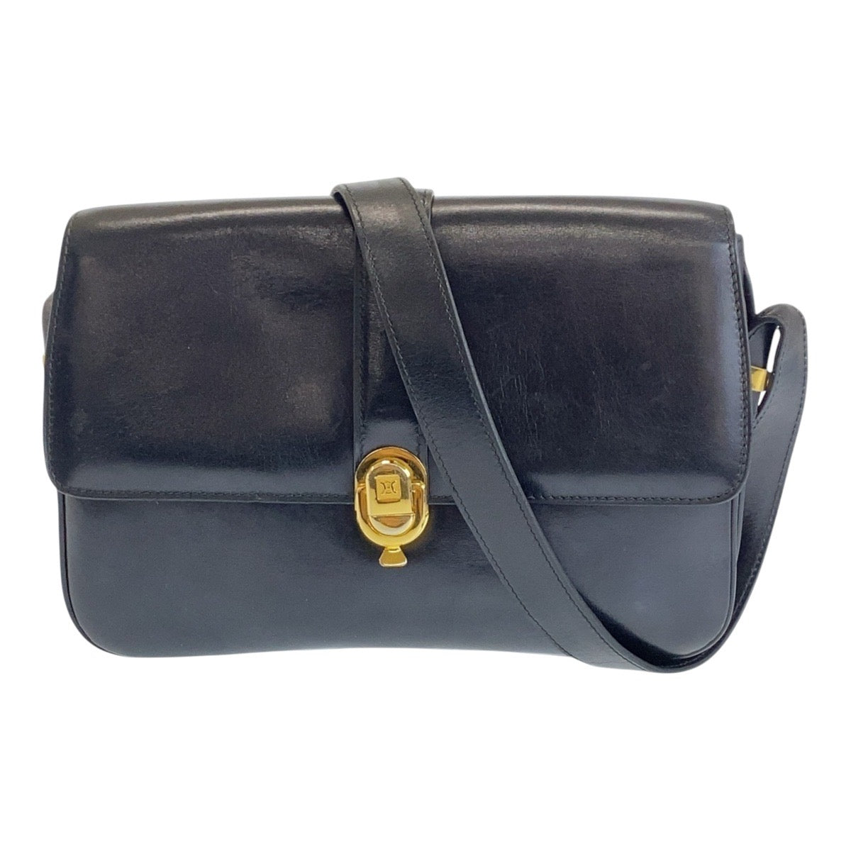 16068
CELINE セリーヌ ヴィンテージ ブラック 黒 ゴールド金具 レザー ショルダーバッグ ポシェット  レディース