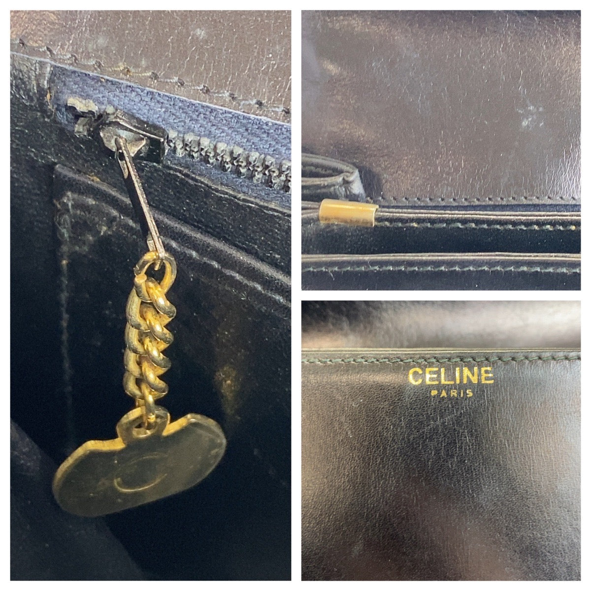 16068
CELINE セリーヌ ヴィンテージ ブラック 黒 ゴールド金具 レザー ショルダーバッグ ポシェット  レディース