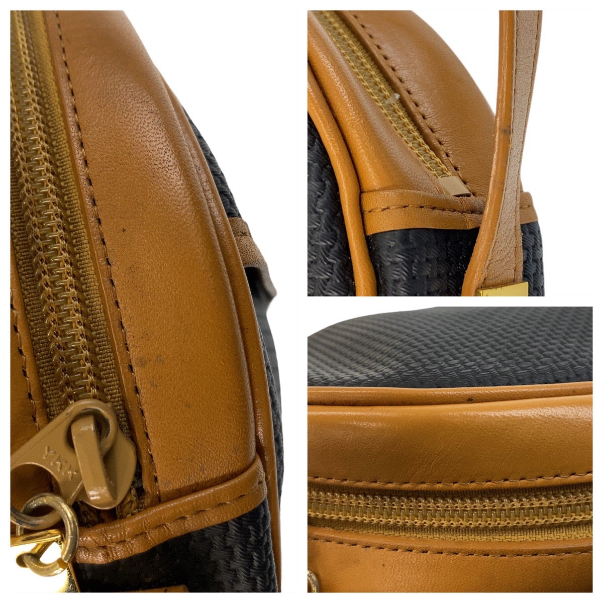 16076
YVES SAINT LAURENT イヴ サンローラン ヴィンテージ YSL ブラック キャメル ゴールド金具 PVC / レザー ショルダーバッグ ポシェット  レディース A33
